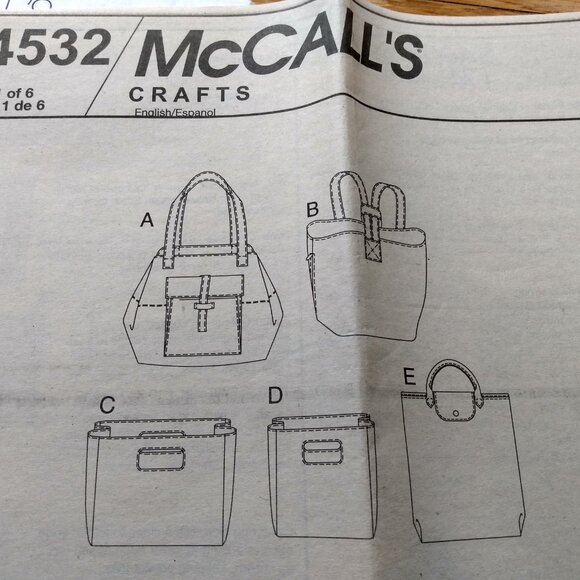 Vintage Purse Tote Bag Backpack Sewing Pattern Minimalist McCall's 4532 UNCUT - Picture 9 of 10